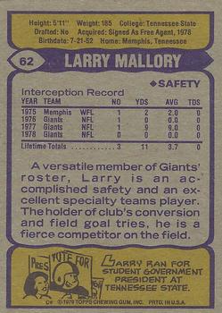 1979 Topps #62 Larry Mallory Back