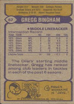 1979 Topps #67 Gregg Bingham Back