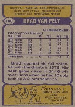 1979 Topps #140 Brad Van Pelt Back