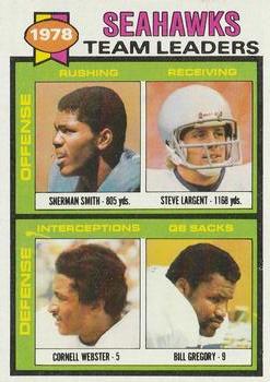 1979 Topps #244 Seahawks Team Leaders / Checklist (Sherman Smith / Steve Largent / Cornell Webster / Bill Gregory) Front