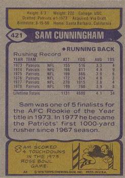 1979 Topps #421 Sam Cunningham Back