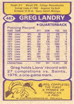 1979 Topps #487 Greg Landry Back