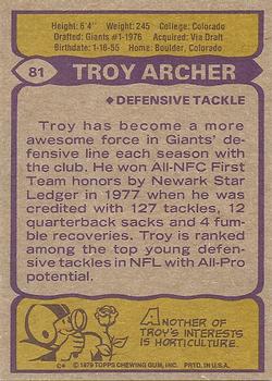 1979 Topps #81 Troy Archer Back