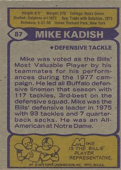 1979 Topps #87 Mike Kadish Back