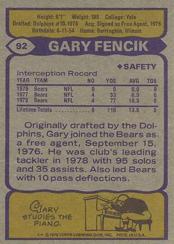1979 Topps #92 Gary Fencik Back