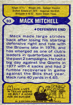 1979 Topps #93 Mack Mitchell Back