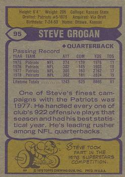 1979 Topps #95 Steve Grogan Back