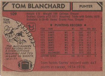 1980 Topps #109 Tom Blanchard Back