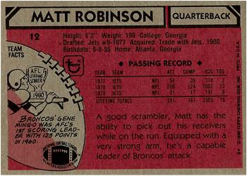 1980 Topps #12 Matt Robinson Back