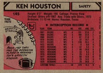 1980 Topps #145 Ken Houston Back