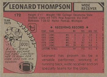 1980 Topps #172 Leonard Thompson Back