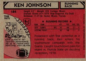 1980 Topps #184 Ken Johnson Back