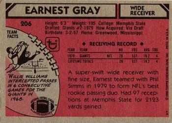 1980 Topps #206 Earnest Gray Back