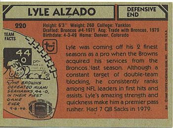 1980 Topps #220 Lyle Alzado Back