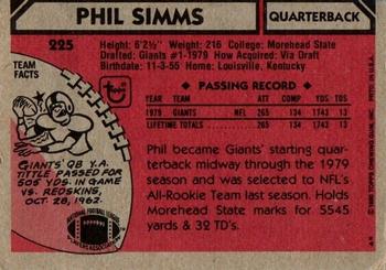1980 Topps #225 Phil Simms Back
