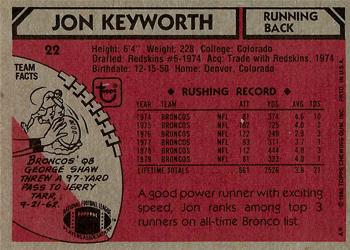 1980 Topps #22 Jon Keyworth Back
