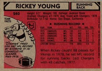 1980 Topps #240 Rickey Young Back