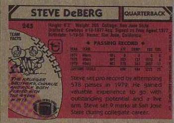 1980 Topps #245 Steve Deberg Back