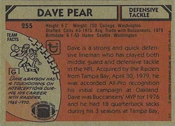 1980 Topps #255 Dave Pear Back