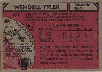 1980 Topps #273 Wendell Tyler Back