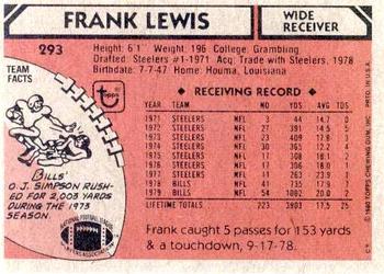 1980 Topps #293 Frank Lewis Back
