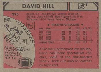 1980 Topps #295 David Hill Back