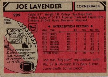 1980 Topps #299 Joe Lavender Back