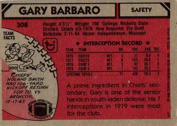 1980 Topps #308 Gary Barbaro Back