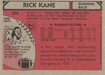 1980 Topps #324 Rick Kane Back