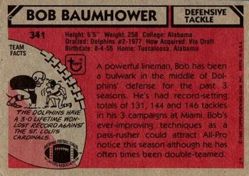 1980 Topps #341 Bob Baumhower Back