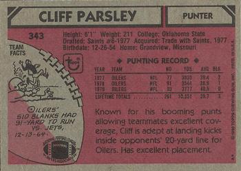 1980 Topps #343 Cliff Parsley Back