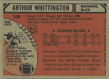 1980 Topps #358 Arthur Whittington Back