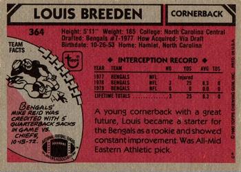 1980 Topps #364 Louis Breeden Back