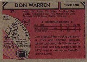 1980 Topps #371 Don Warren Back