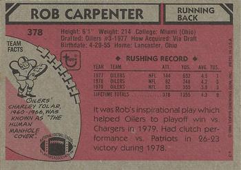 1980 Topps #378 Rob Carpenter Back