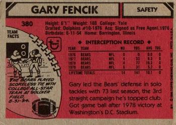 1980 Topps #380 Gary Fencik Back