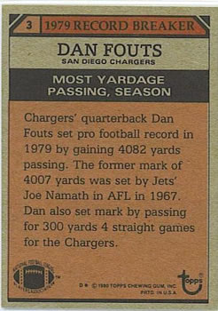 1980 Topps #3 Dan Fouts Back