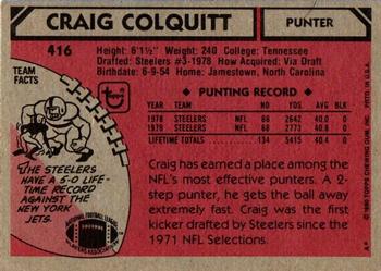 1980 Topps #416 Craig Colquitt Back