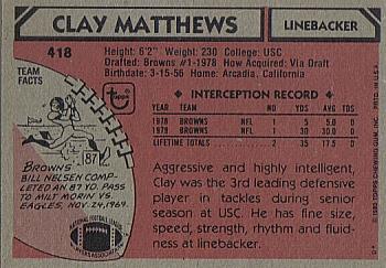 1980 Topps #418 Clay Matthews Back