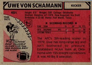 1980 Topps #421 Uwe Von Schamann Back