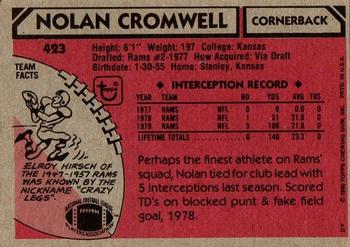 1980 Topps #423 Nolan Cromwell Back