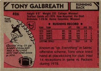 1980 Topps #426 Tony Galbreath Back