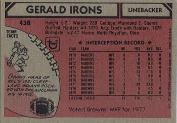 1980 Topps #438 Gerald Irons Back