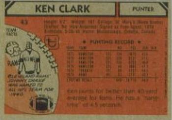 1980 Topps #43 Ken Clark Back