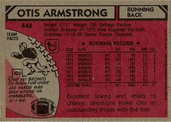 1980 Topps #448 Otis Armstrong Back