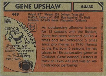 1980 Topps #449 Gene Upshaw Back