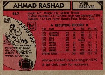1980 Topps #467 Ahmad Rashad Back