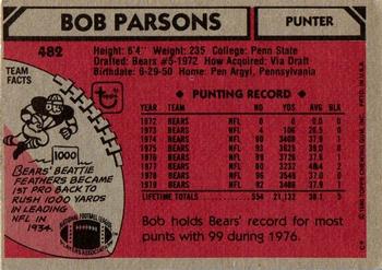 1980 Topps #482 Bob Parsons Back