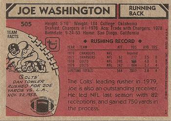 1980 Topps #505 Joe Washington Back