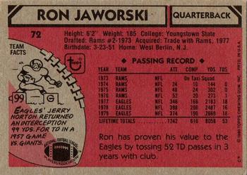 1980 Topps #72 Ron Jaworski Back